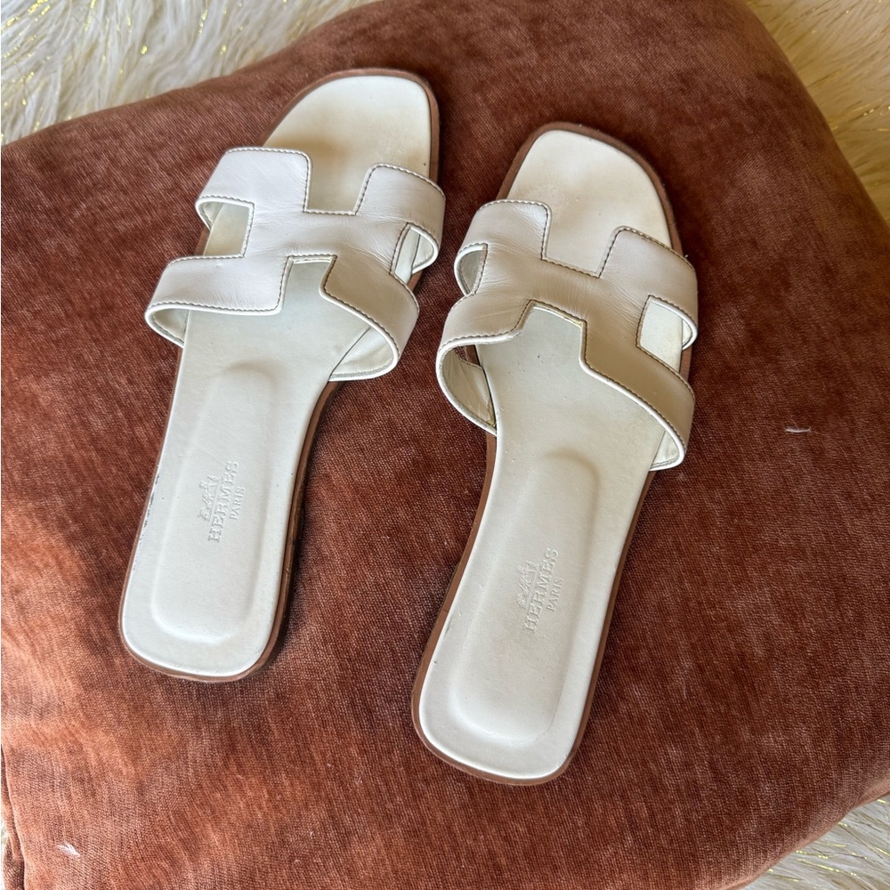 Hermes White Slide Sandals